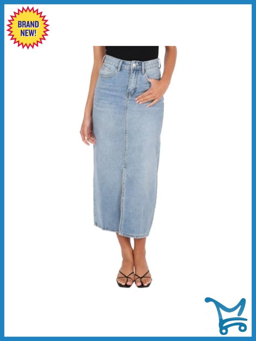 Denim Midi Skirt Zip Fly Pockets Spring Summer Casual